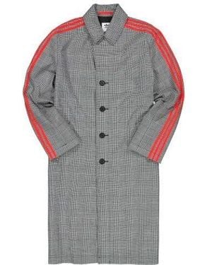 adidas Originals X 424 Trench Coat Crossover Plaid Long Windbreaker - Grey