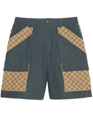 Gucci Cotton Canvas Bermuda Gg Insert Shorts 'Dark' - Blue
