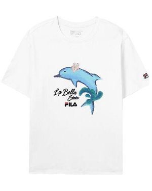 Fila (Wmns) Dolphin Printing Casual Sports Short Sleeve - Blue