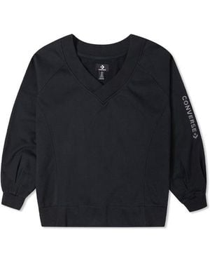 Converse (Wmns) Solid Colour Loose Knit V Neck Hoodie - Black