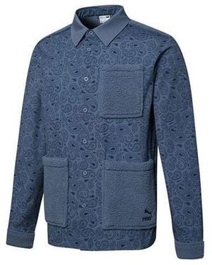 PUMA Paisley Woven Shirt Cashew Pattern Multiple Pockets Jacket - Blue