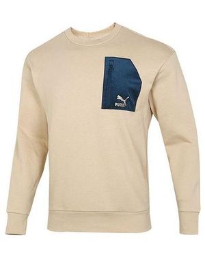 PUMA Contrasting Colours Zipper Pocket Sports Round Neck Pullover - Blue