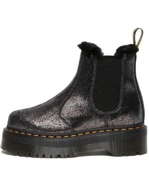 Dr. Martens (Wmns) 2976 Faux Fur-Lined Metallic Platform Chelsea Boots - Black