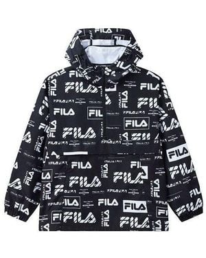 Fila Logo Full Print Hooded Loose Jacket - Blue