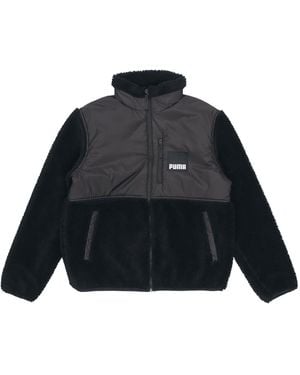 PUMA Sherpa Contrasting Colors Sports Lamb's Wool Stand Collar Logo Jacket - Blue