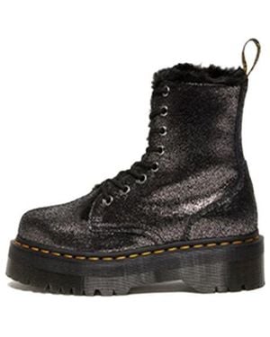 Dr. Martens (Wmns) Jadon Faux Fur-Lined Metallic Leather Platform Boots - Black