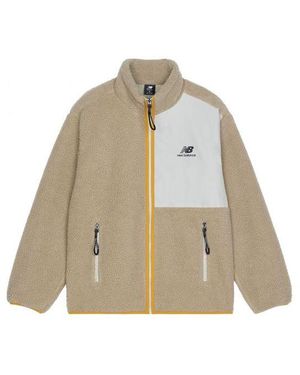 New Balance Contrasting Colors Knit Suede Sports Stand Collar Logo Jacket Couple Style - Natural