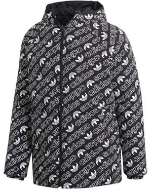 adidas Originals Monogram Jkt Full Print Logo Reversible Stay Warm Hooded Down Jacket - Grey