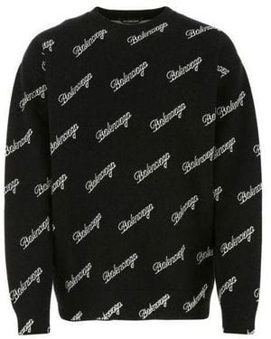 Balenciaga All Over Script Logo Knit Jumper - Black