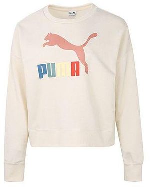 PUMA (Wmns) Classics Metallic Logo Crew Tr Round-Neck Sweatshirtbeige - White