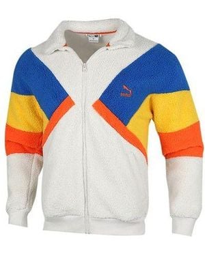 PUMA Retro Block Sherpa Stand Collar Colorblock Lamb's Wool Casual Jacket - Blue