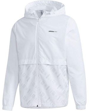 adidas Neo M Brlv Wb 2 Logo Printing Splicing Windproof Hooded Track Jacket - Blue