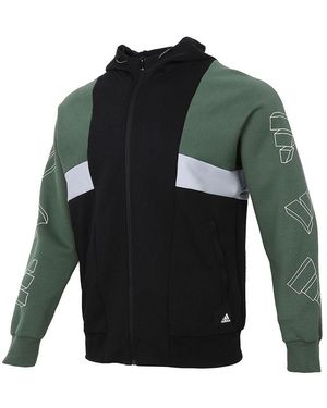 adidas Ub Tt Deco Casual Sports Colourblock Knit Hooded Jacket - Green