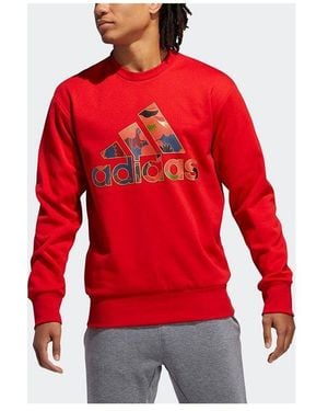 adidas Large Logo Printing Basketball Sports Pullover - Red