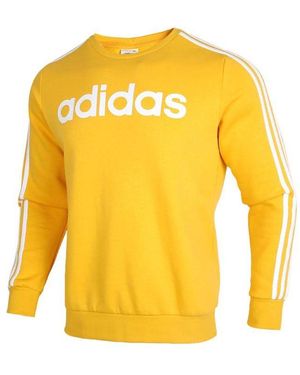 adidas E 3S Crew Fl Logo Printing Fleece Stay Warm Casual Sports Pullover Round Neck - Yellow