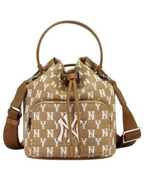 MLB Retro Full Print Series Ny New York Yankees Drawstring Shoulder Messenger Bag - Brown