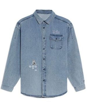 Li-ning Skateboard Series Logo Embroidered Loose Washed Denim Shirt 'Light' - Blue