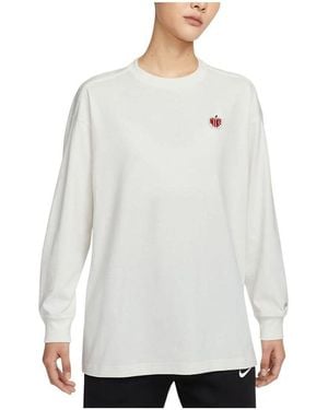 Nike (Wmns) Sportwear Oversized Long Sleeve T-Shirt Asia Sizing 'Valentine's Day' - White