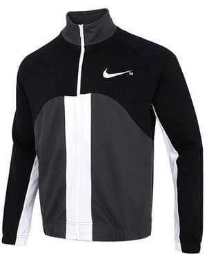 Nike Sportswear Swoosh Contrast Colour Stitching Knit Stand Collar Logo Jacket - Black