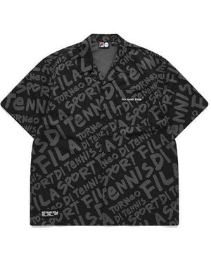 Fila Logo Full Print Loose Short Sleeve Shirt - Black