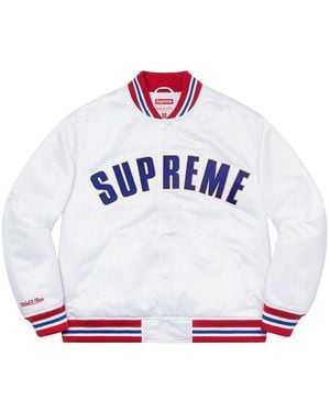 Supreme X Mitchell & Ness Satin Varsity Jacket - White