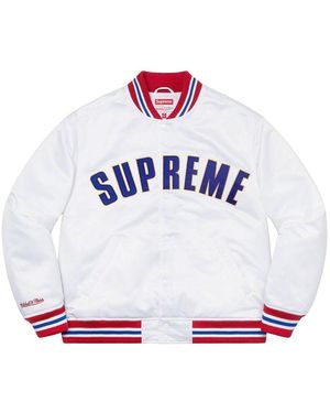 Supreme X Mitchell & Ness Satin Varsity Jacket - White