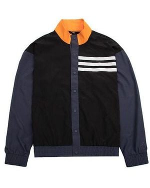 adidas Bb Snap Jkt Athleisure Casual Sports Breathable Contrasting Colours Knit Stand Collar Jacket - Blue