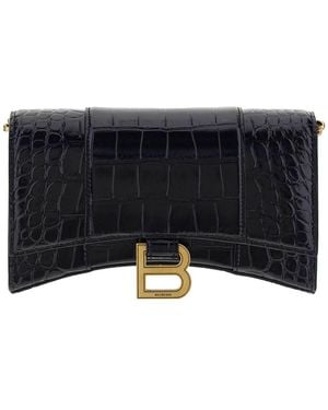 Balenciaga (Wmns) Hourglass Wallet On Chain Crocodile Embossed - Black
