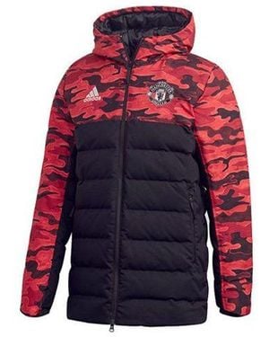 adidas Mufc Manchester United Camouflage Colourblock Sports Hooded Down Jacket - Red