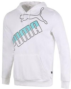 PUMA Athleisure Casual Sports Colorblock Printing Logo Hooded Knit - White
