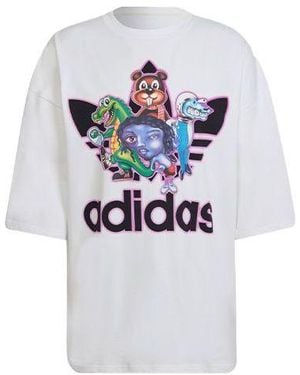 adidas Originals X Kerwin Frost Crossover Cartoon Printing Loose Round Neck Short Sleeve T-Shirt - White