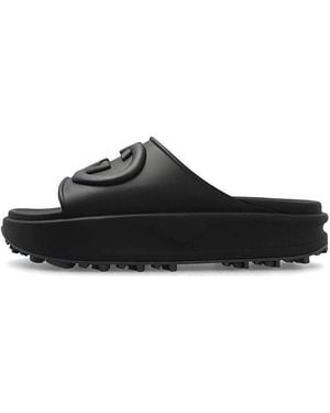 Gucci Miami Logo-embossed Rubber Sliders - Black