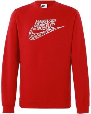 Nike Logo Casual Sports Round Neck Pullover - Red