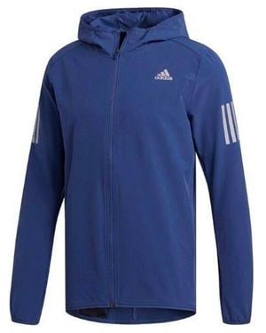 adidas Solid Color Running Sports Hooded Jacket - Blue