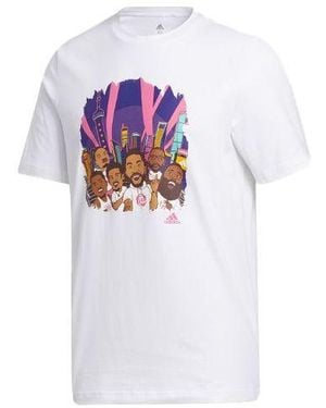 adidas Shanghai Tee Cartoon Printing Basketball Sports Short Sleeve - White