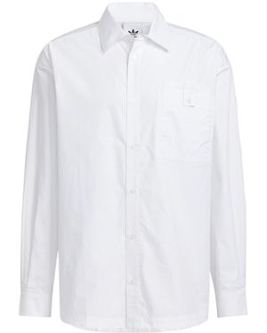 adidas Originals Solid Color Single Breasted Long Sleeves Shirt Couple Style - White
