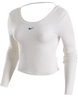 Nike (Wmns) Sportswear Chill Knit Tight Scoop-Back Long-Sleeve Mini-Rib Top (Asia Sizing) - White