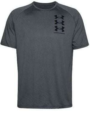 Under Armour Tech Triple Logo Printing Sports Round Neck Short Sleeve - Grey