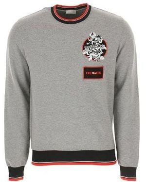 Dior Rose Embroidered Cotton Crewneck Pullover For - Gray
