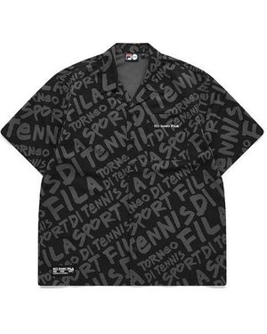 Fila Logo Full Print Loose Short Sleeve Shirt - Black