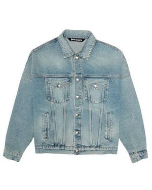 Palm Angels Logo Over Button-Up Denim Jacket 'Light' - Blue