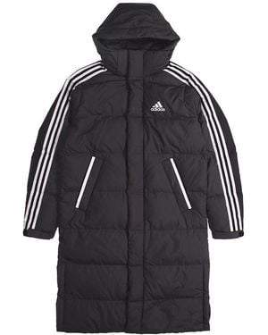 adidas 3St Long Coat Sports Hooded Down Jacket - Black