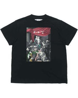 Off-White c/o Virgil Abloh Caravaggio Painting Pattern Solid Colour Short Sleeve Loose Fit - Black