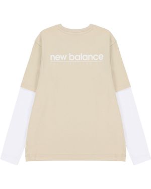 New Balance Contrasting Colours Sports Round Neck Pullover Apricot Colour T-Shirt - Natural