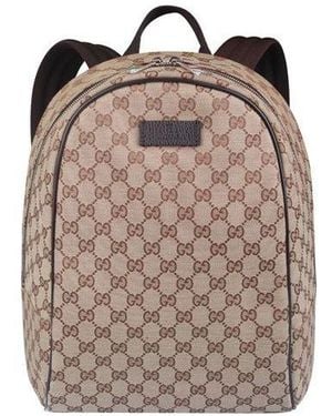 Gucci Logo Leather Logo Canvas Schoolbag Backpack Classic - Brown