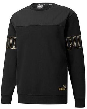 PUMA Winterized Crew Bronzing Logo Splicing Sports Round Neck Pullover - Black