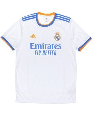 adidas Real Madrid 21-22 Season Sw Fan Edition Home Alphabet Logo Stripe Sports Short Sleeve Soccer/Football Jersey - Blue