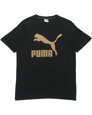 PUMA Athleisure Casual Sports Bronzing Logo Printing Short Sleeve - Black