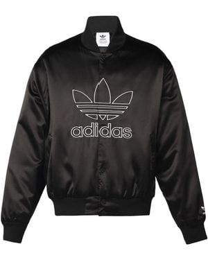adidas Originals Large Logo Embroidered Satin Sports Jacket Autumn - Black