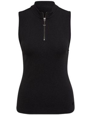 adidas Solid Colour Cardigan Stand Collar Slim Fit Sports Black Vest